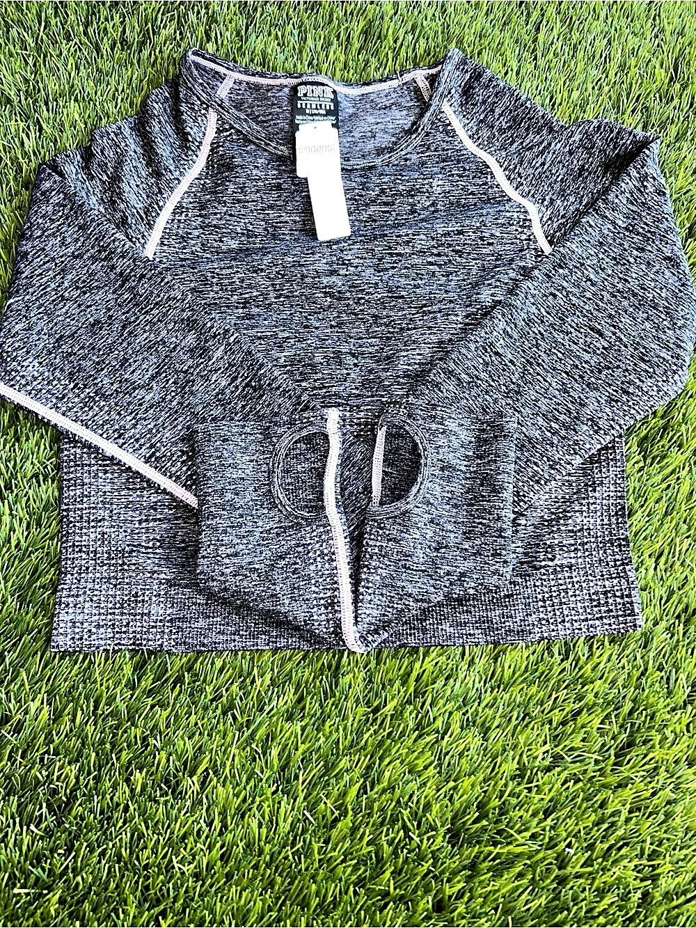 PINK Long Sleeve Athletic Top in Gray & and pink Size Medium NWT